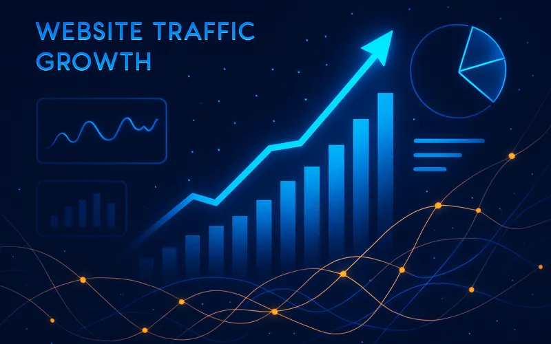 Abstract visualization of website traffic growth analytics